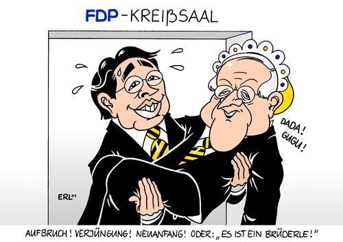 Cartoon: Es ist ein Brüderle! (medium) by Erl tagged fdp,neuanfang,aufbruch,verjüngung,erneuerung,personal,fraktion,partei,minister,wirtschaftsminister,gesundheitsminister,vorstand,vorsitz,philipp,rösler,rainer,brüderle,birgit,homburger,daniel,bahr,christian,lindner,kreißsaal,geburt,fdp,neuanfang,aufbruch,verjüngung,erneuerung,personal,fraktion,partei,minister,wirtschaftsminister,gesundheitsminister