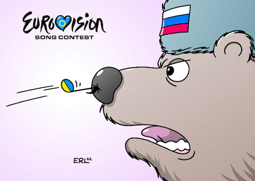 Cartoon: ESC (medium) by Erl tagged politik,krieg,angriff,überfall,wladimir,putin,russland,ukraine,unterstützung,hilfe,waffen,usa,nato,eu,eurovision,song,contest,esc,musik,note,nase,bär,karikatur,erl,politik,krieg,angriff,überfall,wladimir,putin,russland,ukraine,unterstützung,hilfe,waffen,usa,nato,eu,eurovision,song,contest,esc,musik,note,nase,bär,karikatur,erl