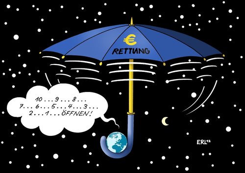 Cartoon: ESM Start (medium) by Erl tagged esm,eu,euro,eurozone,krise,schulden,rettungsschirm,europa,stabilität,währung,geld,erde,countdown,esm,eu,euro,eurozone,krise,schulden,rettungsschirm,europa,stabilität,währung,geld,erde,countdown