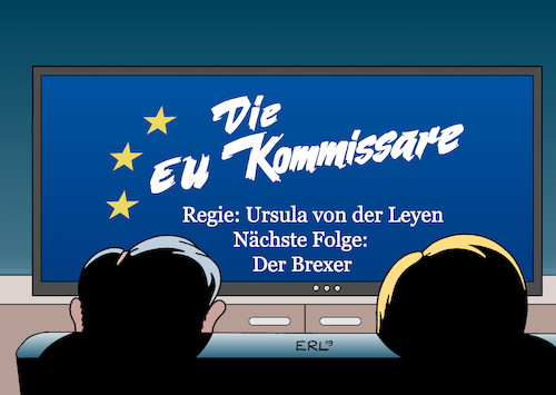 Cartoon: EU-Kommissare (medium) by Erl tagged politik,eu,kommission,kommissionspräsidentin,ursula,von,der,leyen,benennung,kommissarinnen,kommissare,bewältigung,brexit,krimi,serie,kommissar,fernsehen,karikatur,erl,politik,eu,kommission,kommissionspräsidentin,ursula,von,der,leyen,benennung,kommissarinnen,kommissare,bewältigung,brexit,krimi,serie,kommissar,fernsehen,karikatur,erl