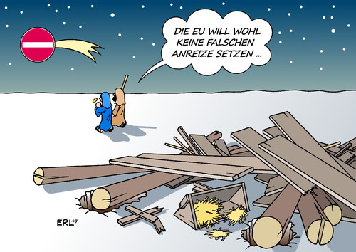 Cartoon: EU Flüchtlinge (medium) by Erl tagged flüchtlinge,eu,sicherung,außengrenze,anreize,vermeidung,bethlehem,jesus,maria,josef,heilige,familie,stall,krippe,zerstörung,krieg,bürgerkrieg,bethlehemstern,stern,weihnachtsstern,verbot,verbotsschild,verkehrszeichen,weihnachten,karikatur,erl,flüchtlinge,eu,sicherung,außengrenze,anreize,vermeidung,bethlehem,jesus,maria,josef,heilige,familie,stall,krippe,zerstörung,krieg,bürgerkrieg,bethlehemstern,stern,weihnachtsstern,verbot,verbotsschild,verkehrszeichen,weihnachten,karikatur,erl