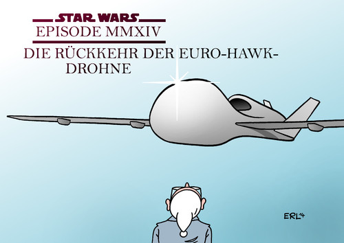 Cartoon: Euro-Hawk-Drohne (medium) by Erl tagged euro,hawk,drohne,bundeswehr,rüstung,beschaffung,panne,mängel,eurofighter,rückkehr,star,wars,film,krieg,der,sterne,episode,euro,hawk,drohne,bundeswehr,rüstung,beschaffung,panne,mängel,eurofighter,rückkehr,star,wars,film,krieg,der,sterne,episode