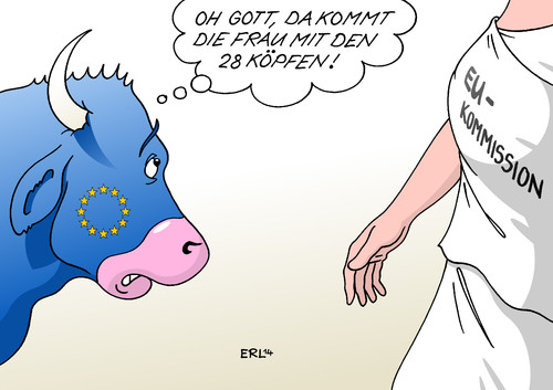 Cartoon: Europa Stier (medium) by Erl tagged eu,kommission,neu,kommissare,befragung,aussortieren,absegnung,parlament,kommissionspräsident,juncker,28,köpfe,eu,kommission,neu,kommissare,befragung,aussortieren,absegnung,parlament,kommissionspräsident,juncker,28,köpfe