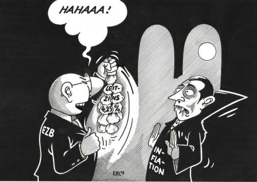 Cartoon: Europäische Zentralbank (medium) by Erl tagged ezb,leitzins,erhöhung,inflation,ezb,leitzins,erhöhung,inflation,vampir,dracula,blutsauger,europäische zentralbank,knoblauch,aufhalten,bekämpfen,lachhaft