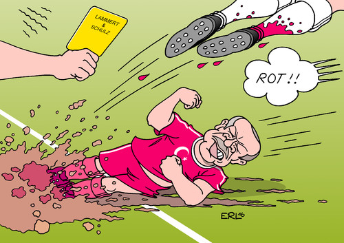 Cartoon: Europameisterschaft (medium) by Erl tagged fußball,em,2016,frankreich,europameisterschaft,europa,deutschland,bundestag,armenien,resolution,völkermord,osmanisches,reich,türkei,präsident,erdogan,reaktion,heftig,foul,blutgrätsche,bluttest,bedrohung,abgeordnete,zurückweisung,norbert,lammert,martin,schulz,eu,gelbe,karte,karikatur,erl,fußball,em,2016,frankreich,europameisterschaft,europa,deutschland,bundestag,armenien,resolution,völkermord,osmanisches,reich,türkei,präsident,erdogan,reaktion,heftig,foul,blutgrätsche,bluttest,bedrohung,abgeordnete,zurückweisung,norbert,lammert,martin,schulz,eu,gelbe,karte,karikatur,erl