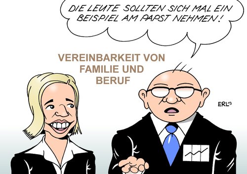 Cartoon: Familie und Beruf (medium) by Erl tagged familie,beruf,vereinbarkeit,familiengipfel,familienministerin,schröder,arbeitgeber,beispiel,papst,familie,beruf,vereinbarkeit,familiengipfel,familienministerin,schröder,arbeitgeber,beispiel,papst