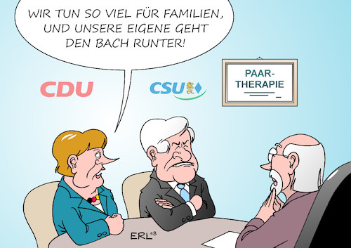 Cartoon: Familien (medium) by Erl tagged politik,regierung,grosse,koalition,groko,cdu,csu,spd,streit,asylstreit,asylpolitik,flüchtlingspolitik,flüchtlinge,innenminister,horst,seehofer,grenze,zurückweisung,national,alleingang,bundeskanzlerin,angela,merkel,eu,lösung,familienpolitik,erleichterungen,kindergeld,baukindergeld,kinderarmut,paartherapie,fraktionsgemeinschaft,karikatur,erl,politik,regierung,grosse,koalition,groko,cdu,csu,spd,streit,asylstreit,asylpolitik,flüchtlingspolitik,flüchtlinge,innenminister,horst,seehofer,grenze,zurückweisung,national,alleingang,bundeskanzlerin,angela,merkel,eu,lösung,familienpolitik,erleichterungen,kindergeld,baukindergeld,kinderarmut,paartherapie,fraktionsgemeinschaft,karikatur,erl