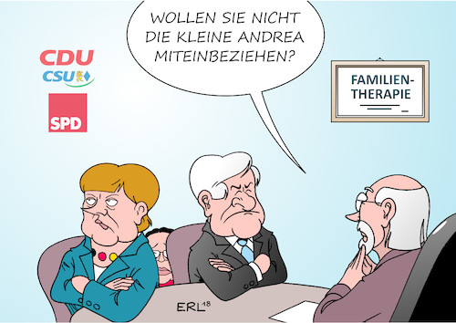 Cartoon: Familientherapie (medium) by Erl tagged illustration,politik,deutschland,streit,flüchtlingspolitik,asylmasterplan,innenminister,horst,seehofer,csu,flüchtlinge,grenze,zurückweisung,national,alleingang,bundeskanzlerin,merkel,cdu,eu,recht,europa,treffen,gipfel,krisensitzung,drohung,rücktritt,verwirrung,kompromiss,porzellan,zerschlagen,zusammenarbeit,groko,spd,andrea,nahles,karikatur,erl,illustration,politik,deutschland,streit,flüchtlingspolitik,asylmasterplan,innenminister,horst,seehofer,csu,flüchtlinge,grenze,zurückweisung,national,alleingang,bundeskanzlerin,merkel,cdu,eu,recht,europa,treffen,gipfel,krisensitzung,drohung,rücktritt,verwirrung,kompromiss,porzellan,zerschlagen,zusammenarbeit,groko,spd,andrea,nahles,karikatur,erl