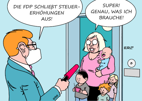 Cartoon: FDP Steuererhöhungen (medium) by Erl tagged politik,partei,parteitag,fdp,freie,demokraten,liberale,förderung,wirtschaft,liberalismus,neoliberalismus,steuersenkung,ausschluss,steuerherhöhung,finanzierung,corona,pandemie,folgen,bewältigung,sozialstaat,armut,alleinerziehende,karikatur,erl,politik,partei,parteitag,fdp,freie,demokraten,liberale,förderung,wirtschaft,liberalismus,neoliberalismus,steuersenkung,ausschluss,steuerherhöhung,finanzierung,corona,pandemie,folgen,bewältigung,sozialstaat,armut,alleinerziehende,karikatur,erl