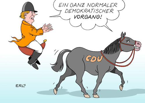 Cartoon: Fest im Sattel (medium) by Erl tagged politik,bundestag,fraktion,cdu,wahl,fraktionsvorsitz,amtsinhaber,volker,kauder,getreuer,erfüllungsgehilfe,bundeskanzlerin,angela,merkel,durchregieren,gegenkandidat,ralph,brinkhaus,sieg,erdbeben,aufstand,emanzipierung,selbstständigkeit,pferd,sattel,zügel,ross,reiter,demokratie,vorgang,karikatur,erl,politik,bundestag,fraktion,cdu,wahl,fraktionsvorsitz,amtsinhaber,volker,kauder,getreuer,erfüllungsgehilfe,bundeskanzlerin,angela,merkel,durchregieren,gegenkandidat,ralph,brinkhaus,sieg,erdbeben,aufstand,emanzipierung,selbstständigkeit,pferd,sattel,zügel,ross,reiter,demokratie,vorgang,karikatur,erl