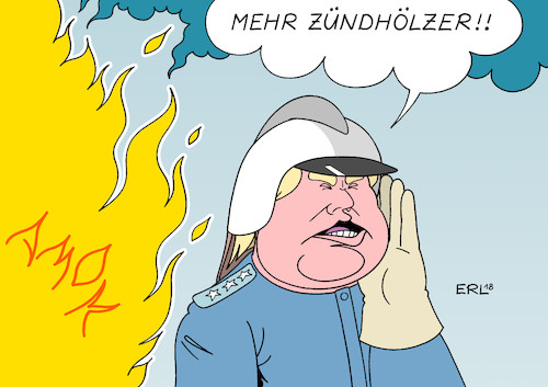 Cartoon: Feuerwehrmann Trump (medium) by Erl tagged usa,waffen,waffengesetze,verschärfung,verhinderung,nra,lobbyarbeit,beeinflussung,präsident,donald,trump,amoklauf,schule,highschool,schüler,gespräch,weißes,haus,vorschlag,bewaffnung,lehrer,feuerwehrmann,brand,bekämpfung,feuer,zündhölzer,karikatur,erl,usa,waffen,waffengesetze,verschärfung,verhinderung,nra,lobbyarbeit,beeinflussung,präsident,donald,trump,amoklauf,schule,highschool,schüler,gespräch,weißes,haus,vorschlag,bewaffnung,lehrer,feuerwehrmann,brand,bekämpfung,feuer,zündhölzer,karikatur,erl