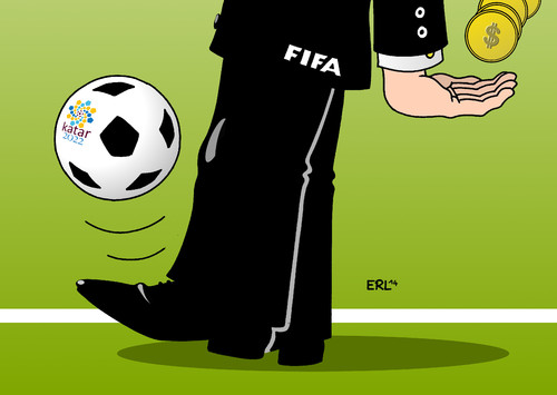 Cartoon: FIFA Katar (medium) by Erl tagged fußball,weltmeisterschaft,2022,katar,vergabe,fifa,korruption,geld,spiel,präsident,blatter,funktionäre,bestechlichkeit,fußball,weltmeisterschaft,2022,katar,vergabe,fifa,korruption,geld,spiel,präsident,blatter,funktionäre,bestechlichkeit