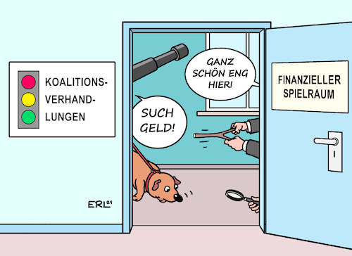 Cartoon: finanzieller Spielraum (medium) by Erl tagged politik,koalition,koalitionsverhandlungen,ampel,rot,gelb,grün,spd,fdp,grüne,regierung,projekte,finanzierung,ungewiss,verzicht,steuererhöhungen,reichensteuer,schulden,einhaltung,schuldenbremse,finanziell,spielraum,eng,hund,suchhund,wünschelrute,fernrohr,teleskop,karikatur,erl,politik,koalition,koalitionsverhandlungen,ampel,rot,gelb,grün,spd,fdp,grüne,regierung,projekte,finanzierung,ungewiss,verzicht,steuererhöhungen,reichensteuer,schulden,einhaltung,schuldenbremse,finanziell,spielraum,eng,hund,suchhund,wünschelrute,fernrohr,teleskop,karikatur,erl