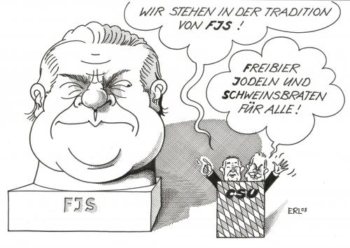 Cartoon: FJS (medium) by Erl tagged franz,josef,strauß,beckstein,huber,csu,bayern,franz,josef,strauß,beckstein,huber,csu,bayern,pendlerpauschale,freibier,oktoberfest,weißwurst,jodeln,polka,schatten,erbe,politiker