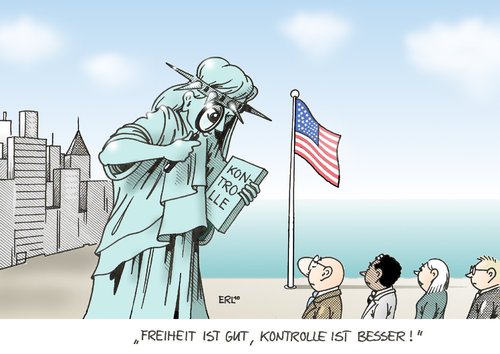 Cartoon: Freiheit (medium) by Erl tagged usa,terror,angst,kontrolle,freiheit,freiheitsstatue,liberty,lupe,usa,terror,angst,kontrolle,freiheit,freiheitsstatue,liberty,lupe,terrorismus,amerika,nacktscanner,nackt,scanner