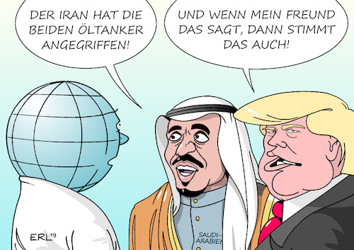 Cartoon: Freunde der Wahrheit (medium) by Erl tagged politik,nahost,golf,golfregion,usa,ausstieg,atomabkommen,iran,wirtschaft,sanktionen,drohungen,säbelrasseln,donald,trump,hassan,rohani,ali,chamenei,öltanker,brände,explosionen,beschuldigung,bestätigung,saudi,arabien,karikatur,erl,politik,nahost,golf,golfregion,usa,ausstieg,atomabkommen,iran,wirtschaft,sanktionen,drohungen,säbelrasseln,donald,trump,hassan,rohani,ali,chamenei,öltanker,brände,explosionen,beschuldigung,bestätigung,saudi,arabien,karikatur,erl