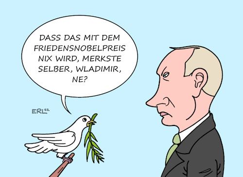 Cartoon: Friedensnobelpreis (medium) by Erl tagged politik,friedensnobelpreis,menschenrechtsanwalt,ales,bjaljazki,belarus,menschenrechtsorganisation,memorial,russland,center,for,civil,liberties,ukraine,nobelpreis,kommitee,oslo,zeichen,diktator,wladimir,putin,krieg,angriffskrieg,überfall,friedenstaube,karikatur,erl,politik,friedensnobelpreis,menschenrechtsanwalt,ales,bjaljazki,belarus,menschenrechtsorganisation,memorial,russland,center,for,civil,liberties,ukraine,nobelpreis,kommitee,oslo,zeichen,diktator,wladimir,putin,krieg,angriffskrieg,überfall,friedenstaube,karikatur,erl