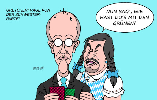 Cartoon: Friedrich Faust (medium) by Erl tagged politik,bundestagswahhl,2025,merz,regierung,koalition,spd,grüne,söder,gretchenfrage,faust,goethe,karikatur,erl,politik,bundestagswahhl,2025,merz,regierung,koalition,spd,grüne,söder,gretchenfrage,faust,goethe,karikatur,erl