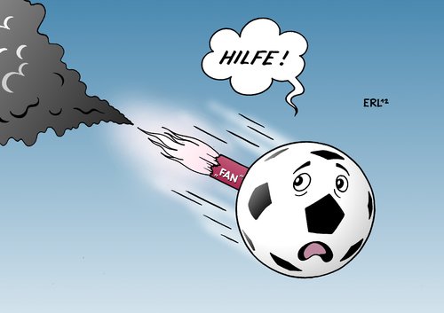 Cartoon: Fußball (medium) by Erl tagged fußball,gewalt,fan,fans,spiel,sport,bundesliga,liga,relegation,aufstieg,abstieg,fortuna,düsseldorf,hertha,bsc,berlin,karlsruher,sc,jahn,regensburg,stadion,spielabbruch,bengalisches,feuer,fußballplatz,rasen,tribüne,gegner,fußball,gewalt,fan,fans,spiel,bundesliga,relegation