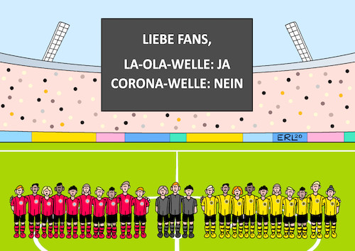 Cartoon: Fußball mit Fans (medium) by Erl tagged politik,sport,fußball,corona,virus,pandemie,geisterspiele,stadion,fans,hygiene,konzept,regeln,verhinderung,zweite,welle,la,ola,karikatur,erl,politik,sport,fußball,corona,virus,pandemie,geisterspiele,stadion,fans,hygiene,konzept,regeln,verhinderung,zweite,welle,la,ola,karikatur,erl