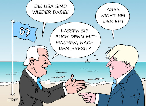 Cartoon: G7 (medium) by Erl tagged politik,g7,treffen,rückkehr,usa,diplomatie,vernunft,donald,trump,präsident,joe,biden,boris,johnson,premierminister,großbritannien,gb,uk,brexit,austritt,eu,sport,fußball,europameisterschaft,em,karikatur,erl,politik,g7,treffen,rückkehr,usa,diplomatie,vernunft,donald,trump,präsident,joe,biden,boris,johnson,premierminister,großbritannien,gb,uk,brexit,austritt,eu,sport,fußball,europameisterschaft,em,karikatur,erl