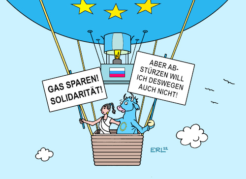 Cartoon: Gas-Solidarität (medium) by Erl tagged politik,krieg,russland,ukraine,wladimir,putin,erpressung,eu,gas,lieferung,sparen,solidarität,verteilung,ausnahmen,ballon,europa,stier,karikatur,erl,politik,krieg,russland,ukraine,wladimir,putin,erpressung,eu,gas,lieferung,sparen,solidarität,verteilung,ausnahmen,ballon,europa,stier,karikatur,erl