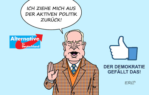 Cartoon: Gauland (medium) by Erl tagged politik,afd,ehrenvorsitz,alexander,gauland,rechtspopulismus,rechtsextremismus,rückzug,demokratie,like,daumen,karikatur,erl,politik,afd,ehrenvorsitz,alexander,gauland,rechtspopulismus,rechtsextremismus,rückzug,demokratie,like,daumen,karikatur,erl