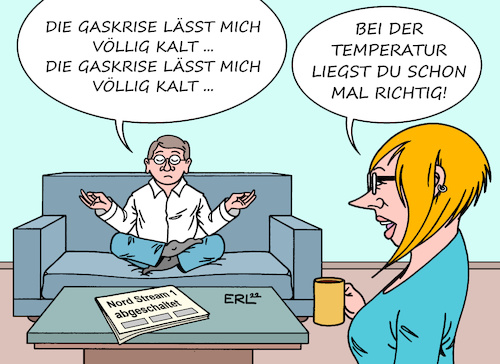 Cartoon: Gelassenheit (medium) by Erl tagged politik,krieg,angriff,überfall,wladimir,putin,russland,ukraine,folge,energie,kosten,anstieg,gas,gaspreis,krise,winter,kälte,wartungsarbeiten,nord,stream,angst,abschaltung,dauerhaft,psyche,gelassenheit,meditieren,mantra,karikatur,erl,politik,krieg,angriff,überfall,wladimir,putin,russland,ukraine,folge,energie,kosten,anstieg,gas,gaspreis,krise,winter,kälte,wartungsarbeiten,nord,stream,angst,abschaltung,dauerhaft,psyche,gelassenheit,meditieren,mantra,karikatur,erl