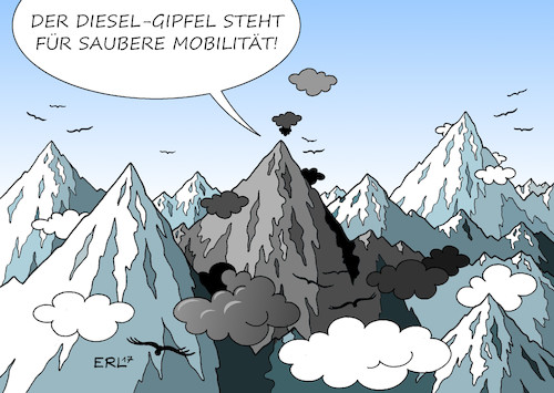 Cartoon: Gipfel-Ergebnis (medium) by Erl tagged autoindustrie,diesel,gipfel,stickoxide,luftverschmutzung,auto,dieselaffäre,dieselgate,software,manipulation,abgase,abgaswerte,abgastest,automobilkonzerne,autobauer,technologie,reklamation,autofahrer,verbraucher,softwareupdate,kosmetik,ergebnis,sauber,mobilität,berg,gebirge,karikatur,erl,autoindustrie,diesel,gipfel,stickoxide,luftverschmutzung,auto,dieselaffäre,dieselgate,software,manipulation,abgase,abgaswerte,abgastest,automobilkonzerne,autobauer,technologie,reklamation,autofahrer,verbraucher,softwareupdate,kosmetik,ergebnis,sauber,mobilität,berg,gebirge,karikatur,erl