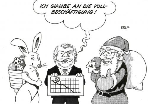 Cartoon: Glaube (medium) by Erl tagged spd,vollbeschäftigung,arbeitslosigkeit,glaube,spd,vollbeschäftigung,arbeitslosigkeit,glaube,kurt,beck,osterhase,weihnachtsmann,arbeitsamt,unglauben,traumtänzer,statistik,kurt beck