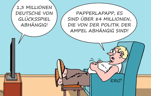 Cartoon: Glücksspiel (medium) by Erl tagged politik,gesellschaft,sucht,glücksspiel,abhängigkeit,millionen,deutsche,bundesregierung,ampel,spd,grüne,fdp,mehrheit,unzufrieden,umfragetief,umfragen,karikatur,erl,politik,gesellschaft,sucht,glücksspiel,abhängigkeit,millionen,deutsche,bundesregierung,ampel,spd,grüne,fdp,mehrheit,unzufrieden,umfragetief,umfragen,karikatur,erl