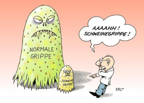 Cartoon: Grippe (medium) by Erl tagged grippe,schweinegrippe,angst,panik,pandemie,virus,krankheit,gesundheit,seuche,influenza,cartoon,cartoons,schweinegrippe,angst,panik,pandemie,virus,krankheit,gesundheit,seuche,influenza,furcht,medien