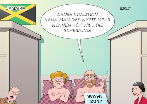 Cartoon: Große Koalition (medium) by Erl tagged bundestagswahl,2017,wahl,bundestag,große,koalition,cdu,csu,spd,verluste,niederlage,scheidung,opposition,regierung,jamaika,schwarz,gelb,grün,fdp,bündnis,90,die,grünen,linke,afd,ehe,ehebett,schlafzimmer,karikatur,erl,bundestagswahl,2017,wahl,bundestag,große,koalition,cdu,csu,spd,verluste,niederlage,scheidung,opposition,regierung,jamaika,schwarz,gelb,grün,fdp,bündnis,90,die,grünen,linke,afd,ehe,ehebett,schlafzimmer,karikatur,erl