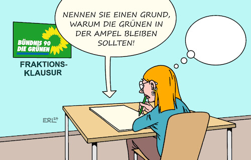 Cartoon: Grünen-Fraktionsklausur (medium) by Erl tagged politik,partei,bündnis90,die,grünen,fraktionsklausur,nachdenken,zukunft,ampel,bundesregierung,streit,frust,fdp,spd,karikatur,erl,politik,partei,bündnis90,die,grünen,fraktionsklausur,nachdenken,zukunft,ampel,bundesregierung,streit,frust,fdp,spd,karikatur,erl