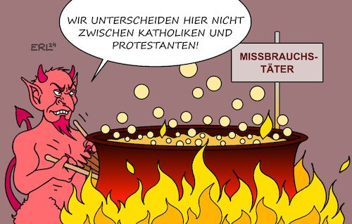 Cartoon: Gutachten (medium) by Erl tagged politik,religion,evangelische,kirche,sexueller,missbrauch,gutachten,ausmaß,ähnlich,katholiken,protestanten,täter,hölle,feuer,topf,teufel,karikatur,erl,politik,religion,evangelische,kirche,sexueller,missbrauch,gutachten,ausmaß,ähnlich,katholiken,protestanten,täter,hölle,feuer,topf,teufel,karikatur,erl