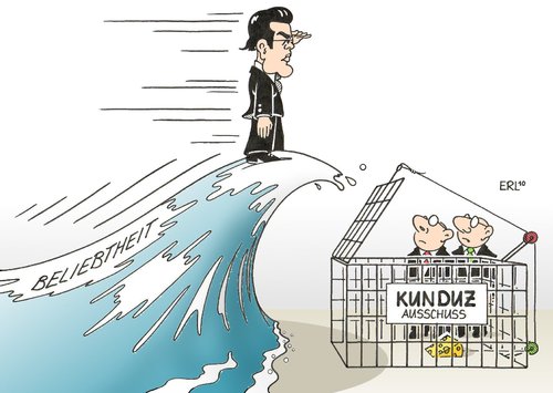 Cartoon: Guttenberg (medium) by Erl tagged guttenberg,kunduz,ausschuss,untersuchung,welle,sympathie,beliebtheit,guttenberg,kunduz,ausschuss,untersuchung,welle,sympathie,beliebtheit