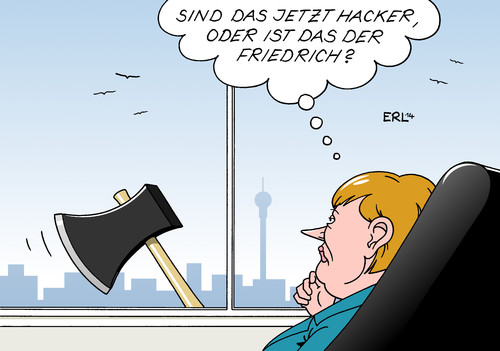 Cartoon: Hacker vor Kanzleramt (medium) by Erl tagged it,internet,hacking,hacker,kanzleramt,mitarbeiterin,pc,computer,usb,stick,bundeskanzlerin,angela,merkel,cdu,kritik,hans,peter,friedrich,csu,führungsstil,links,kurs,konservativ,karikatur,erl,it,internet,hacking,hacker,kanzleramt,mitarbeiterin,pc,computer,usb,stick,bundeskanzlerin,angela,merkel,cdu,kritik,hans,peter,friedrich,csu,führungsstil,links,kurs,konservativ