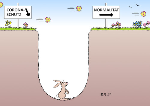 Cartoon: Häschen in der Grube (medium) by Erl tagged politik,corona,pandemie,virus,covid19,kontaktverbot,lockdown,einschränkung,freiheit,lockerung,weg,normalität,schwer,häschen,in,der,grube,kinderlied,karikatur,erl,politik,corona,pandemie,virus,covid19,kontaktverbot,lockdown,einschränkung,freiheit,lockerung,weg,normalität,schwer,häschen,in,der,grube,kinderlied,karikatur,erl