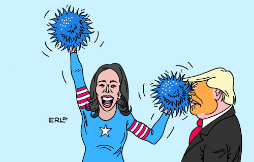 Cartoon: Harris Nominierung (medium) by Erl tagged politik,usa,wahl,präsidentschaft,kandidat,republikaner,donald,trump,aggression,beleidigung,angriff,kandidatin,demokraten,vizepräsidentin,kamala,harris,gute,laune,lachen,stimmung,cheerleaderin,nominierung,parteitag,karikatur,erl,politik,usa,wahl,präsidentschaft,kandidat,republikaner,donald,trump,aggression,beleidigung,angriff,kandidatin,demokraten,vizepräsidentin,kamala,harris,gute,laune,lachen,stimmung,cheerleaderin,nominierung,parteitag,karikatur,erl