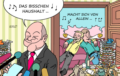 Cartoon: Haushaltshilfe (medium) by Erl tagged politik,bundesregierung,ampel,spd,grüne,fdp,bundestag,beschluss,haushalt,2024,schuldenbremse,sparkurs,schattenhaushalt,chaos,stimmung,cannabis,legalisierung,scholz,lindner,habeck,karikatur,erl,politik,bundesregierung,ampel,spd,grüne,fdp,bundestag,beschluss,haushalt,2024,schuldenbremse,sparkurs,schattenhaushalt,chaos,stimmung,cannabis,legalisierung,scholz,lindner,habeck,karikatur,erl