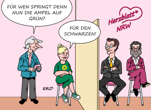 Cartoon: Herzblatt NRW (medium) by Erl tagged olitik,landtagswahl,wahl,nrw,nordrhein,westfalen,wahlsieger,ministerpräsident,hendrik,wüst,cdu,zweiter,thomas,kutschaty,spd,dritter,grüne,mona,neubaur,koalition,schwarz,grün,dämpfer,ampel,berlin,herzblatt,fernsehshow,rudi,carrell,liebe,karikatur,erl,olitik,landtagswahl,wahl,nrw,nordrhein,westfalen,wahlsieger,ministerpräsident,hendrik,wüst,cdu,zweiter,thomas,kutschaty,spd,dritter,grüne,mona,neubaur,koalition,schwarz,grün,dämpfer,ampel,berlin,herzblatt,fernsehshow,rudi,carrell,liebe,karikatur,erl