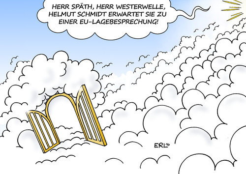 Cartoon: Himmel (medium) by Erl tagged lothar,späth,guido,westerwelle,tod,himmel,helmut,schmidt,politik,lage,besprechung,lagebesprechung,eu,flüchtlinge,türkei,karikatur,erl,lothar,späth,guido,westerwelle,tod,himmel,helmut,schmidt,politik,lage,besprechung,lagebesprechung,eu,flüchtlinge,türkei,karikatur,erl