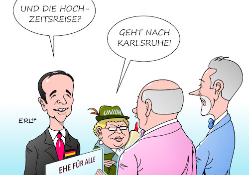 Cartoon: Hochzeitsreise (medium) by Erl tagged ehe,für,alle,gleichgeschlechtlich,homoehe,homosexualitaet,schwule,lesben,heterosexualität,abstimmung,bundestag,mehrheit,spd,linke,grüne,teile,cdu,csu,gegner,konservative,mann,und,frau,kinder,tradition,familienbild,schutz,verfassung,klage,bundesverfassungsgericht,karlsruhe,karikatur,erl,ehe,für,alle,gleichgeschlechtlich,homoehe,homosexualitaet,schwule,lesben,heterosexualität,abstimmung,bundestag,mehrheit,spd,linke,grüne,teile,cdu,csu,gegner,konservative,mann,und,frau,kinder,tradition,familienbild,schutz,verfassung,klage,bundesverfassungsgericht,karlsruhe,karikatur,erl