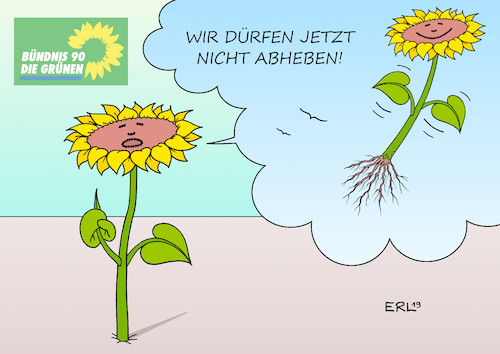 Cartoon: Höhenflug (medium) by Erl tagged politik,partei,parteitag,bündnis,90,die,grünen,wiederwahl,vorsitzende,annalena,baerbock,robert,habeck,umfragehoch,höhenflug,abheben,sonnenblume,wurzeln,ökologie,klima,klimaschutz,markenkern,umwelt,karikatur,erl,politik,partei,parteitag,bündnis,90,die,grünen,wiederwahl,vorsitzende,annalena,baerbock,robert,habeck,umfragehoch,höhenflug,abheben,sonnenblume,wurzeln,ökologie,klima,klimaschutz,markenkern,umwelt,karikatur,erl