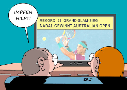 Cartoon: Impfen hilft (medium) by Erl tagged politik,sport,tennis,novak,djokovic,ungeimpft,corona,virus,pandemie,einreise,australien,ausweisung,tennisturnier,australian,open,sieger,rafael,nadal,grand,slam,rekord,impfen,hilft,werbekampagne,karikatur,erl,politik,sport,tennis,novak,djokovic,ungeimpft,corona,virus,pandemie,einreise,australien,ausweisung,tennisturnier,australian,open,sieger,rafael,nadal,grand,slam,rekord,impfen,hilft,werbekampagne,karikatur,erl