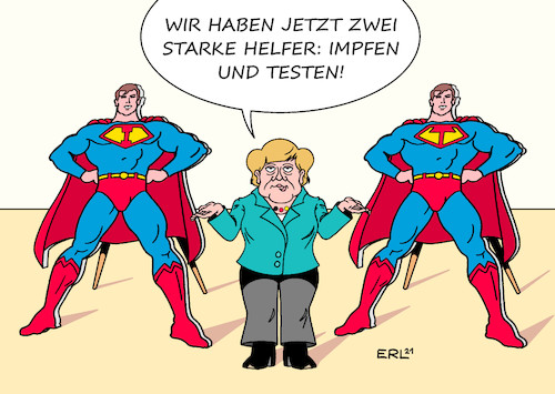 Cartoon: Impfen und Testen (medium) by Erl tagged politik,corona,virus,pandemie,covid19,lockdown,öffnung,lockerung,helfer,impfen,testen,superman,pappkameraden,bundeskanzlerin,angela,merkel,karikatur,erl,politik,corona,virus,pandemie,covid19,lockdown,öffnung,lockerung,helfer,impfen,testen,superman,pappkameraden,bundeskanzlerin,angela,merkel,karikatur,erl