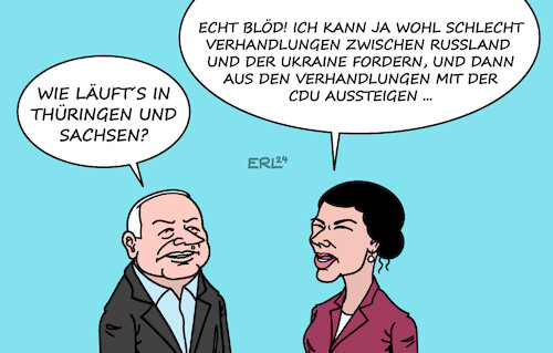 Cartoon: In der Falle (medium) by Erl tagged politik,bündnis,sahra,wagenknecht,koalition,cdu,thüringen,sachsen,frieden,russland,ukraine,lafontaine,karikatur,erl,politik,bündnis,sahra,wagenknecht,koalition,cdu,thüringen,sachsen,frieden,russland,ukraine,lafontaine,karikatur,erl