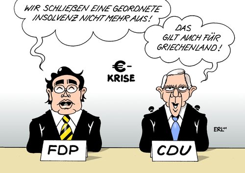 Cartoon: Insolvenz (medium) by Erl tagged cdu,schäuble,wolfgang,finanzminister,rösler,philipp,wirtschaftsminister,pleite,staatsbankrott,bankrott,insolvenz,griechenland,euro,krise,umfragetief,umfragewerte,fdp,fdp,umfragetief,umfragewerte,krise,euro,griechenland,insolvenz,bankrott,staatsbankrott,pleite,wirtschaftsminister,rösler,finanzminister,wolfgang schäuble,wolfgang,schäuble