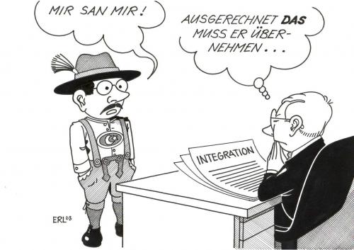 Cartoon: Integration (medium) by Erl tagged turkey,germany,bavaria,integration,,türkei,integration,deutschland,türke,bayern,tracht,lederhose,test,bayrisch,migration,migrationshintergrund,einwanderung,staatsbürger,staatsbürgerschaft,einbürgerung,einbürgerungstest