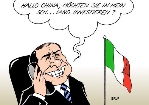 Cartoon: Italien China (medium) by Erl tagged italien,schulden,krise,euro,haushalt,kredit,staatsanleihen,china,geld,kapital,telefonat,abgehört,abhören,scheißland,zitat,berlusconi,italien,schulden,krise,euro,haushalt,kredit,staatsanleihen,china,geld,kapital,telefonat